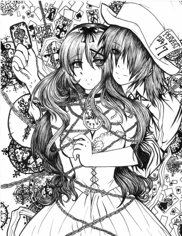 Ice Blue Alice and the Devious Mad Hatter (lineart)