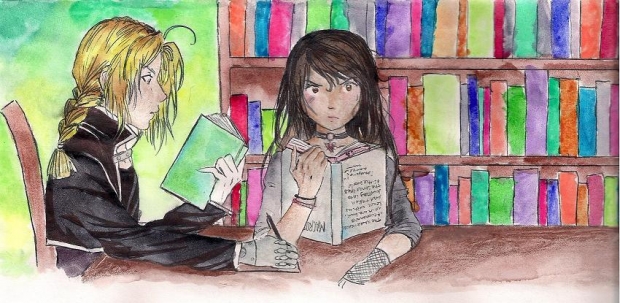 Behind rows of nameless books