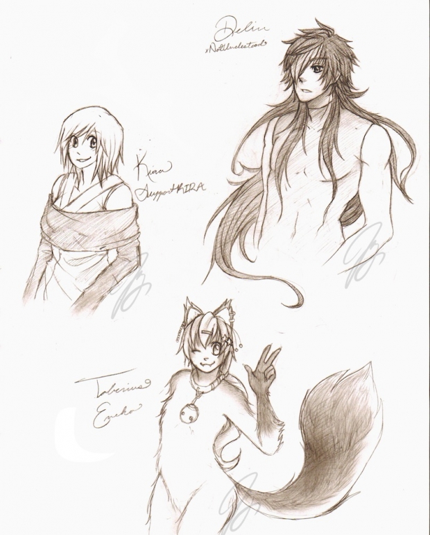 10 Free Sketches! (Delin, Kira, and Tabby)