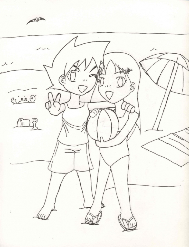 Lineart- Tatsuki & Orihime At The Beach
