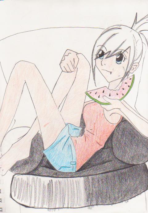 Emi eating watermelon