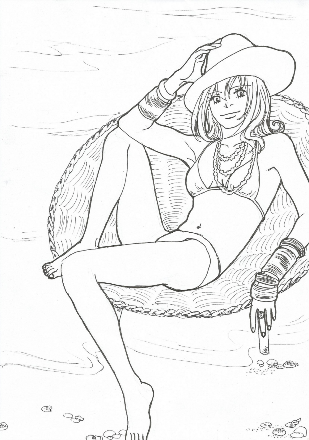 relaxing at the beach - lineart