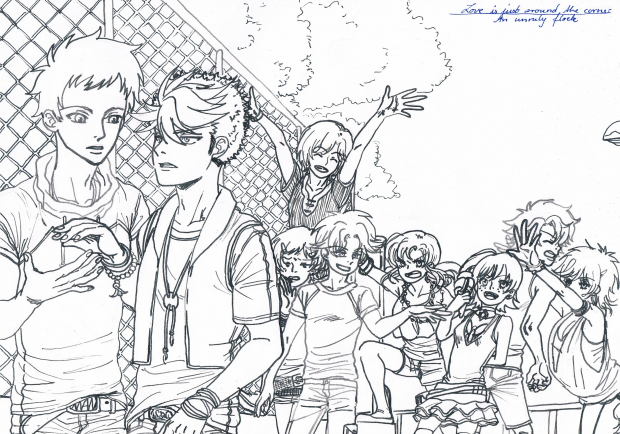 An unruly flock lineart