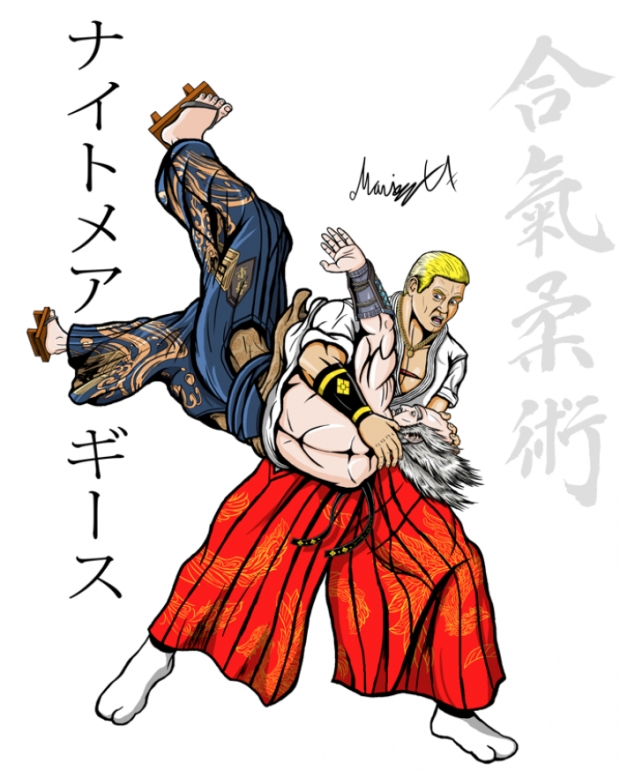 Geese Howard doing Tenchi-nage on Heihachi Colored