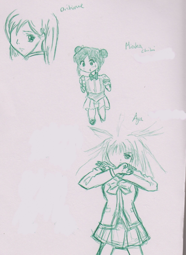 Aya, Miaka and Orihime sketches