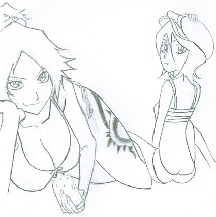 Rukia and YoruichiAt the beach(Lineart)