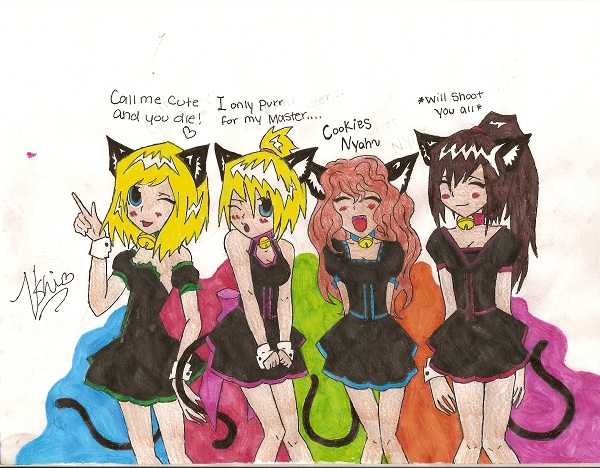 Neko maid group shot (scan)