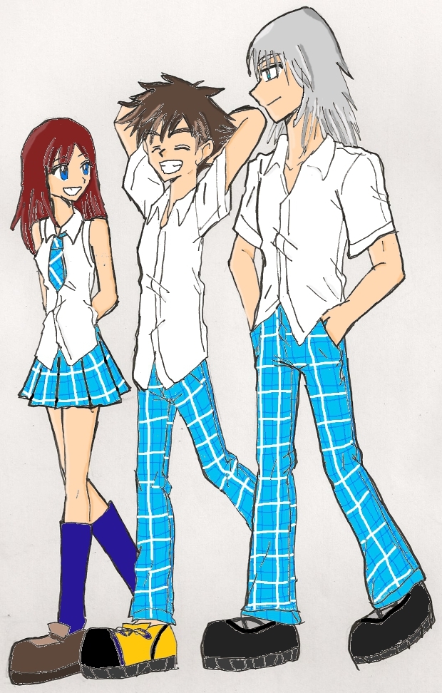 Kairi, Sora, and Riku- Post KH2 in uniforms