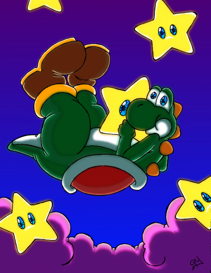 Yoshi falling with stars