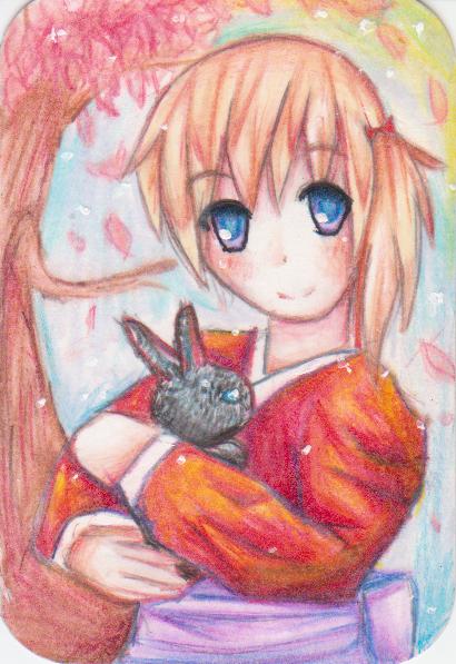 Black Bunny in Pink Fall