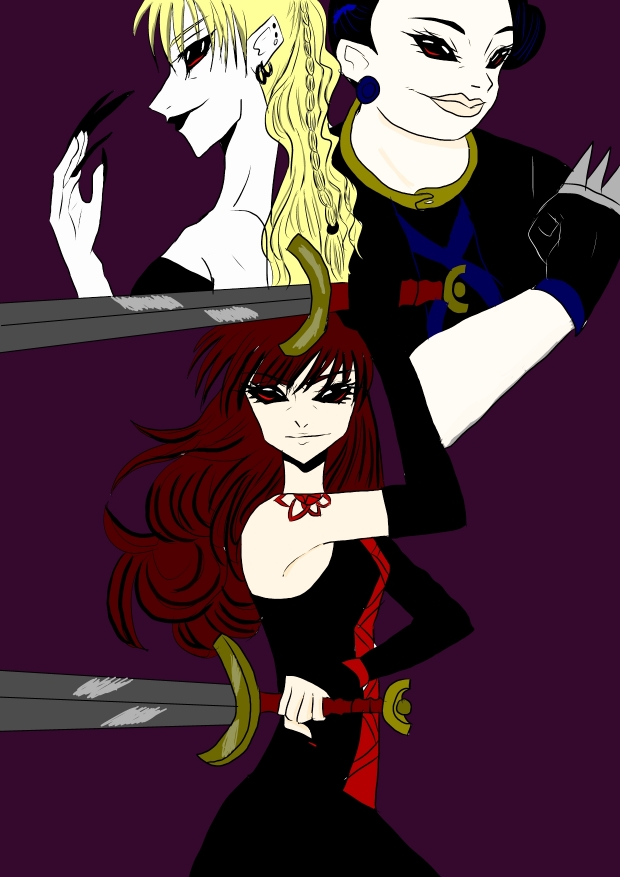 Morrigan, Badb, and Macha the Crow Demon Sisters