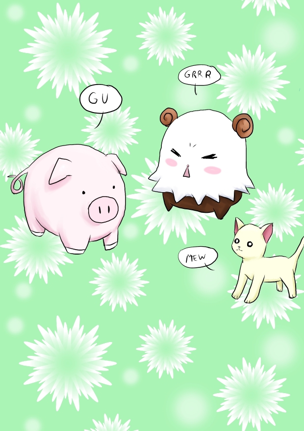 Gut-chan, Okori-Mayuki-kun and Paru