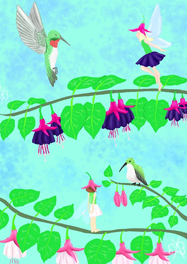 Hummingbirds and Fuchsia Fairies- Mom's B Day Present