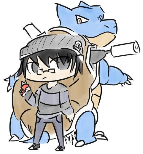 Trainer and Blastoise