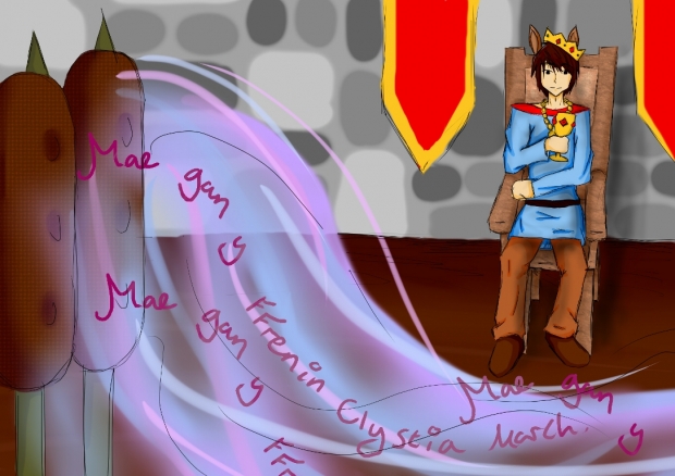 Mae gan y frenin clystia march