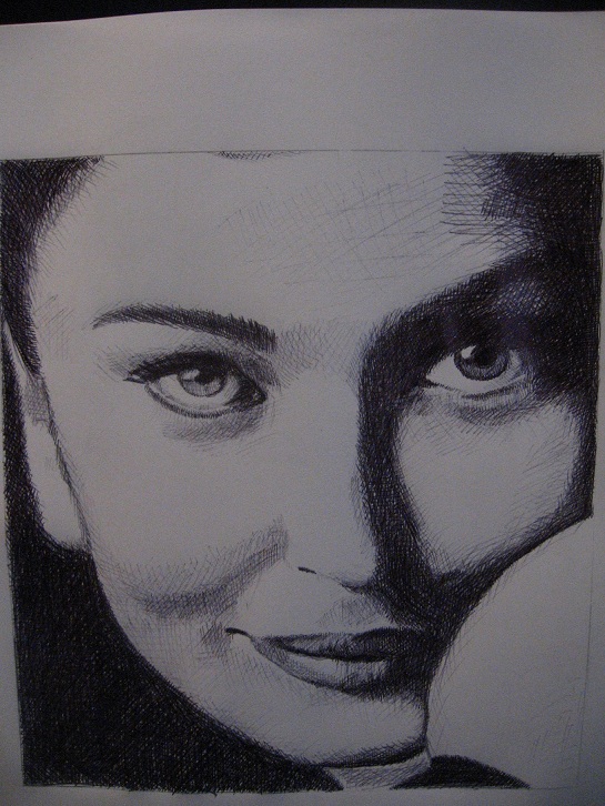 A Aishwarya Rai drawing in cross hatching