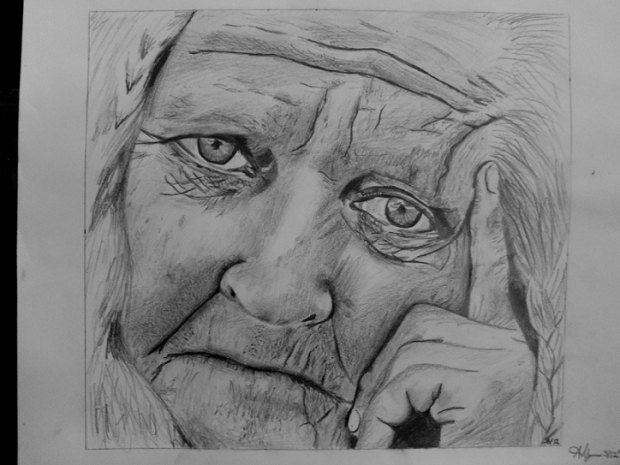 an old woman drawing