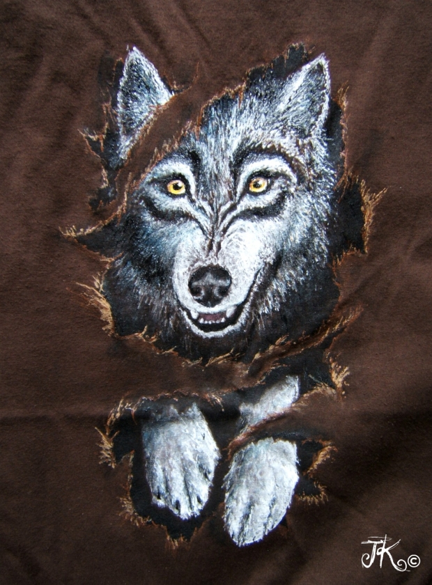 Leaping Through (wolf art on fabric)