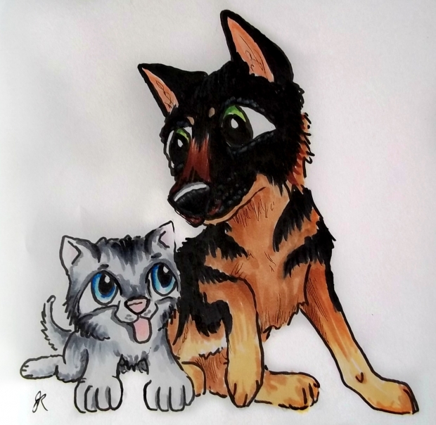 German Shepherd and Husky chibi