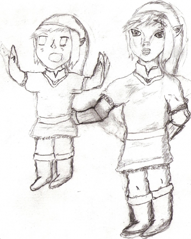 Surprised Chibi & Regular Link (Sketch)