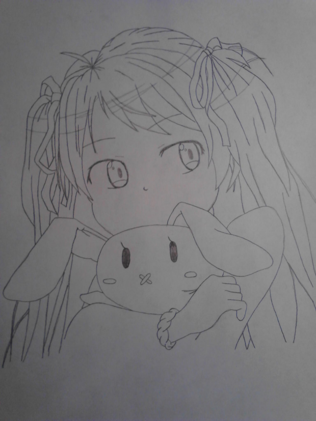 Girl with bunny drawing #2