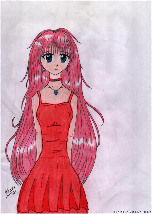 Anime girl with red dress