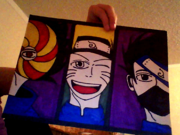 Naruto, Kakashi, and Obito.