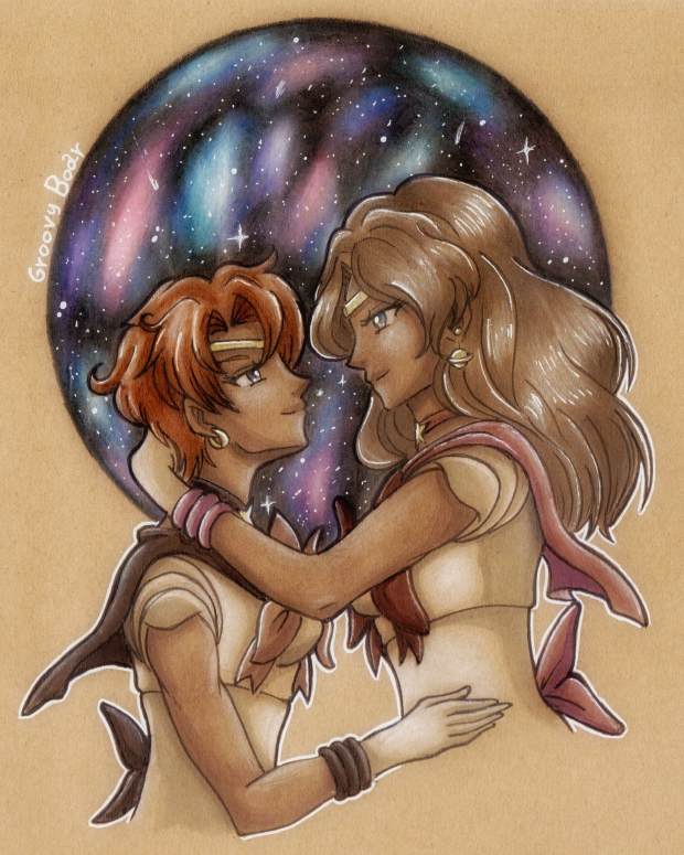 Warm greys and galaxy background