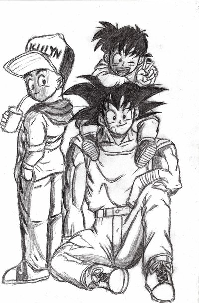 Son Goku, Son Gohan, and Krillin