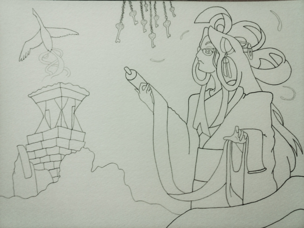 Azami watercolor lineart