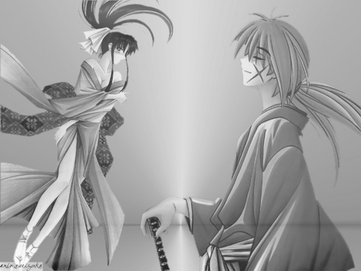 Kenshin And Kaoru B&w