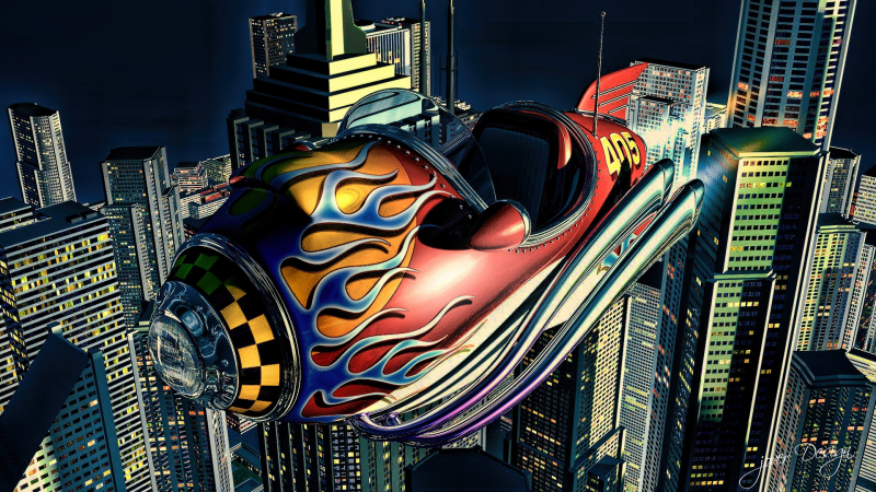 Retro Spaceship in the city of
